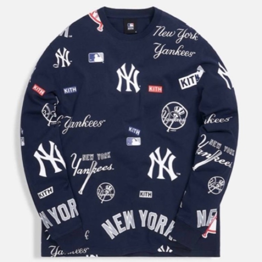 KITH X MLB NEW YORK YANKEES ALL OVER L/S TEE- NAVY